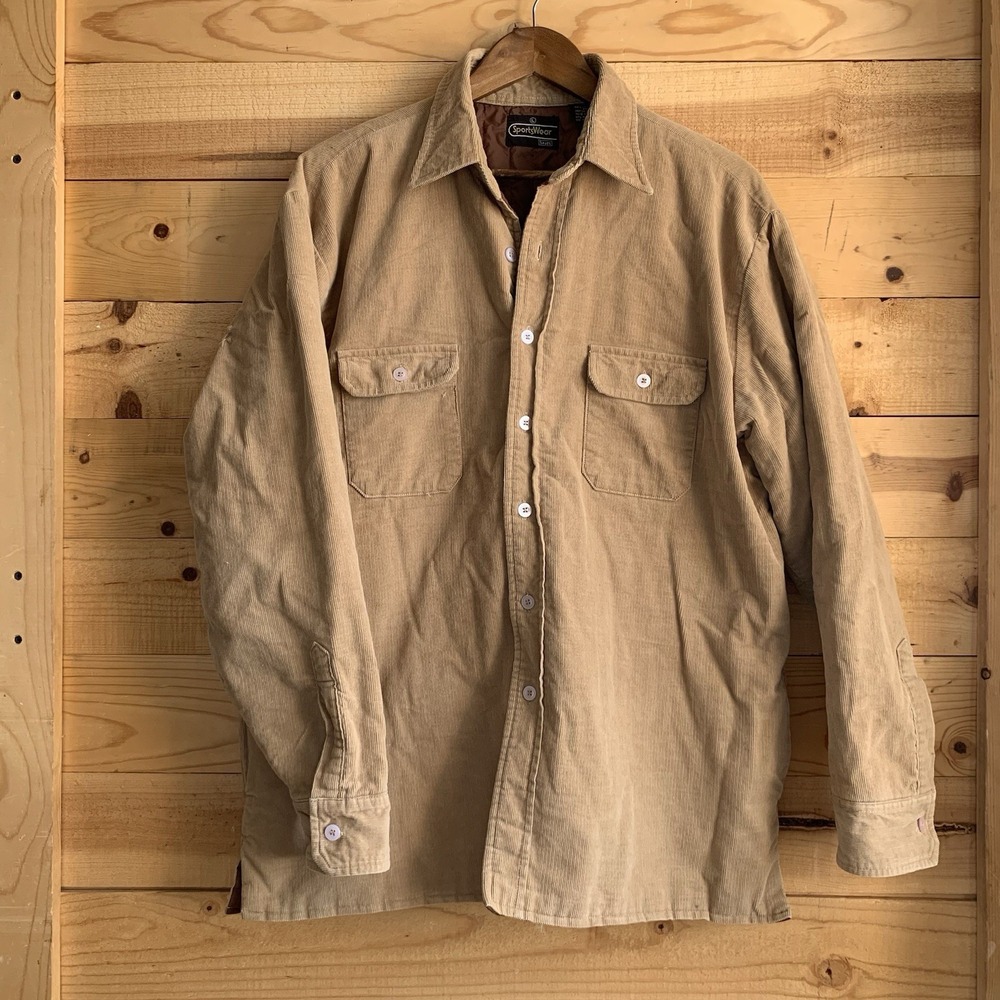 Vtg‎ Sears Sportswear Chore Coat Work Jacket Men's Large Tan Corduroy *Flaw*